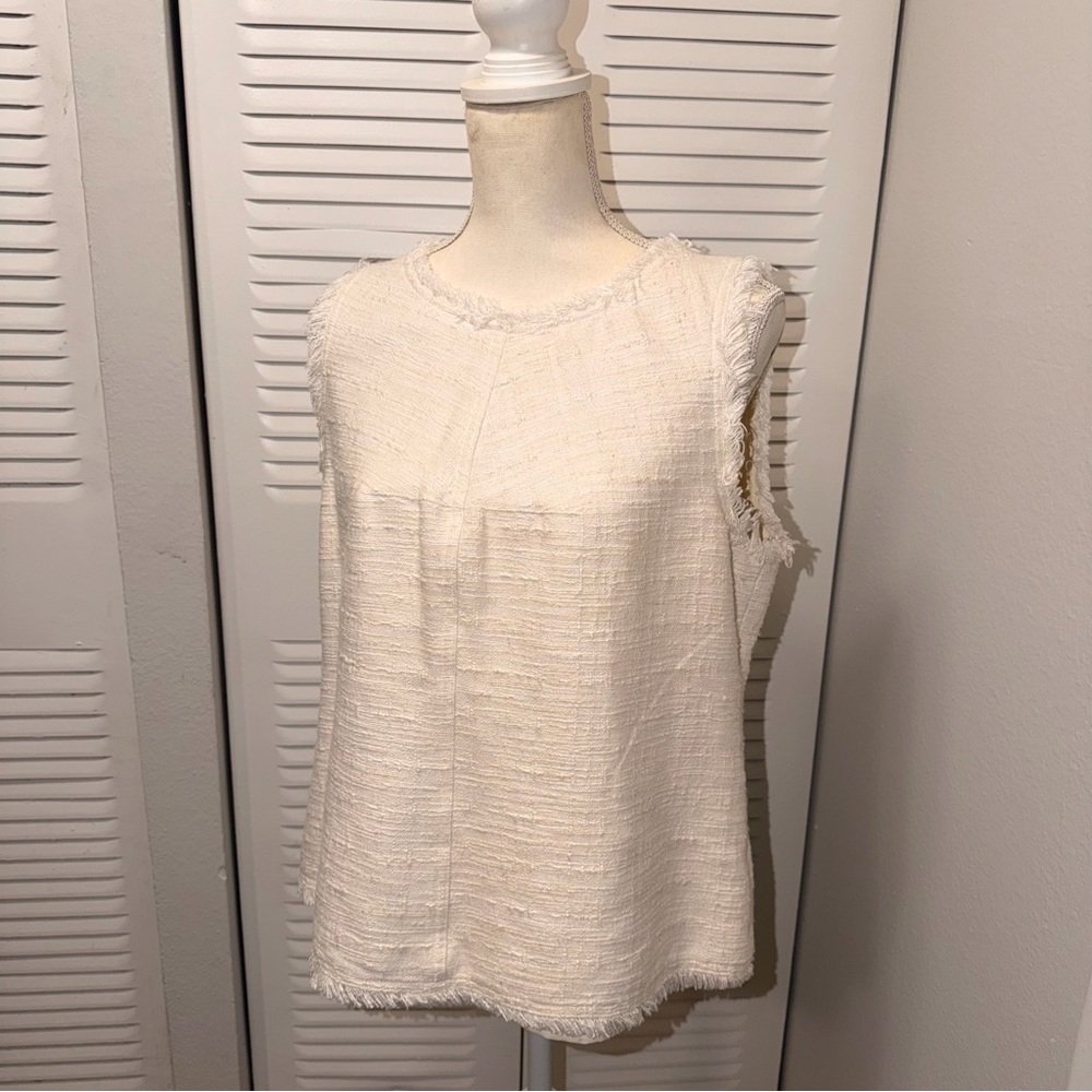 Banana Republic White Textured Sleeveless Blouse Size 14 (B1P8)